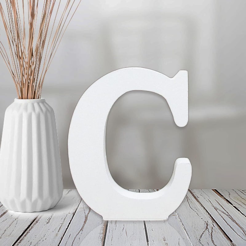 AOCEAN 4 Inch White Wood Letters Unfinished Wood Letter for Wall Decor Decorative Standing Letters Slices Sign Board Decoration for Craft Home Party Projects (C) - Image 1